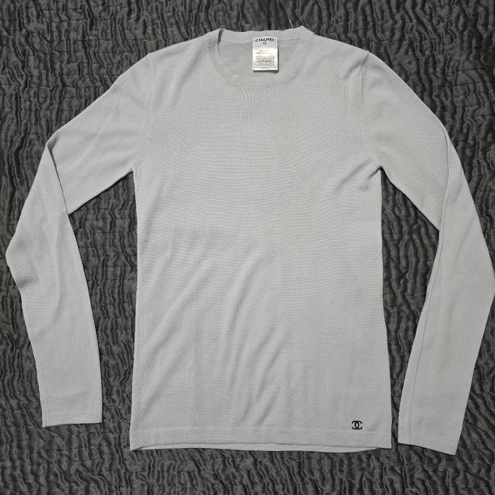 Chanel Gray Blue Long Sleeve Cashmere Women's Tee XS S 36